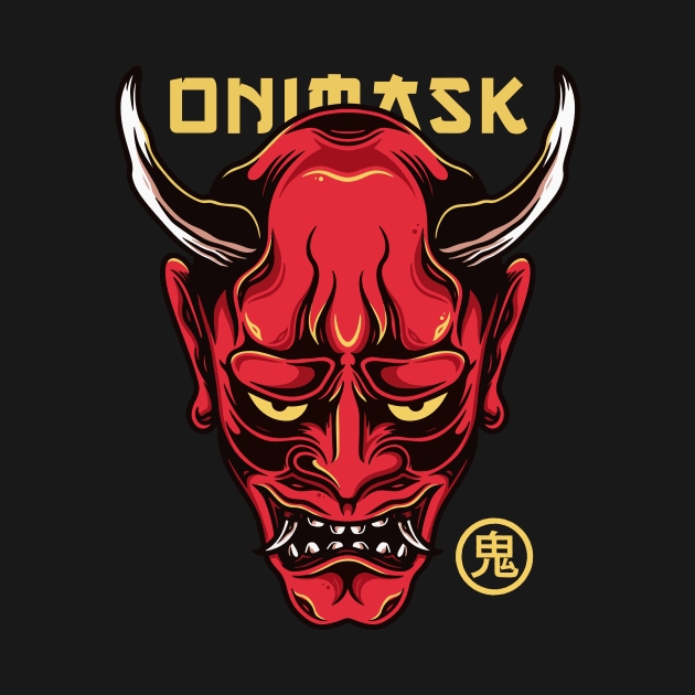 Japanese Oni Mask Tattoo Art Style by Alundrart