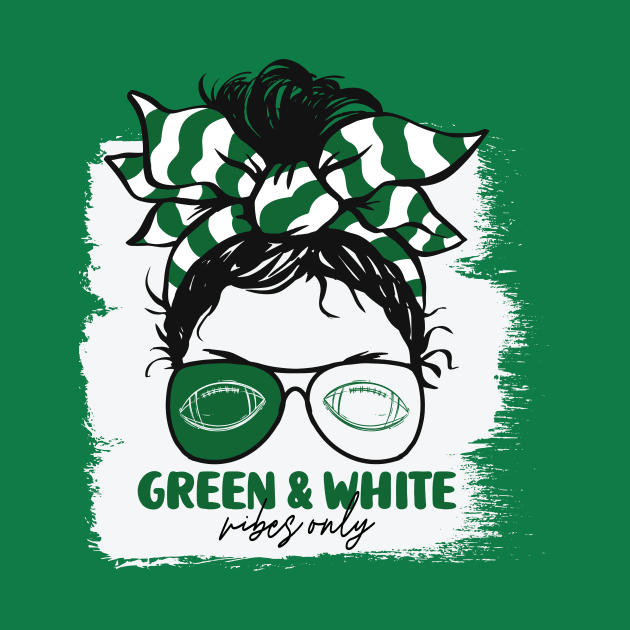 Green and White Vibes Only Football Mom Messy Hair Gameday by SLAG_Creative