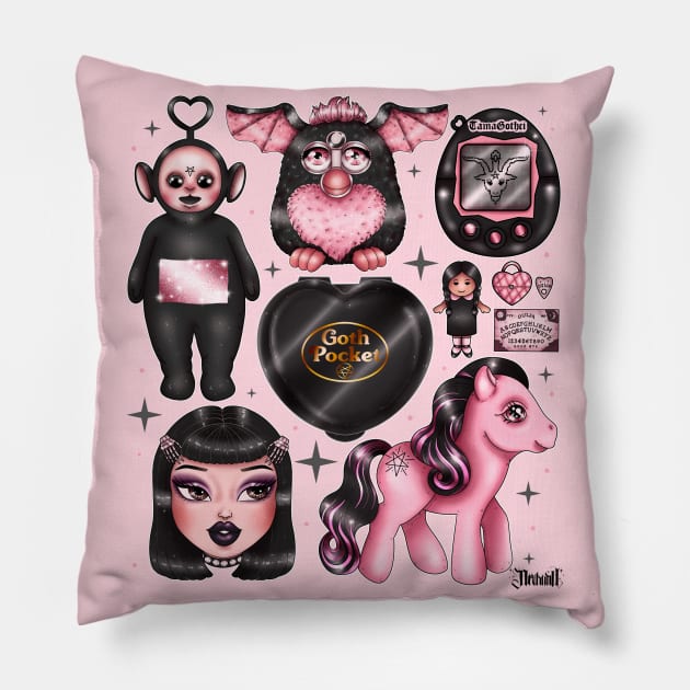 Vintage Goth Toys Pillow by chiaraLBart
