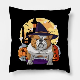 English Bulldog Witch Happy Halloween Pillow