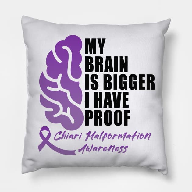 Chiari Malformation Awareness Purple Ribbon MY BRAIN IS BIGGER I HAVE PROOF Pillow by Olkadesign