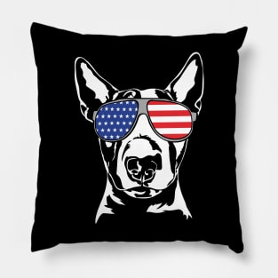 English Bull Terrier dog portrait American Flag sunglasses Pillow