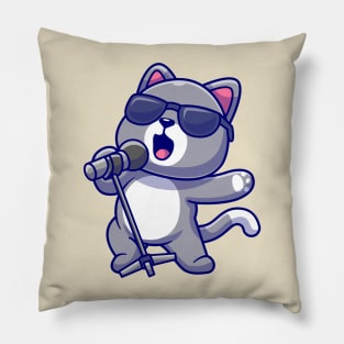 Cute Cat Singing Cartoon Pillow