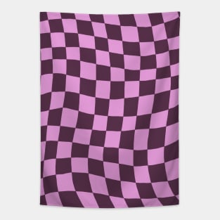 Dark Purple and Pink Distorted Warped Checkerboard Pattern I Tapestry