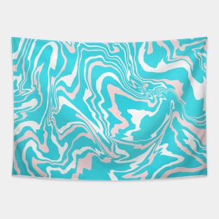 Turquoise and Peach Digital Paint Pour Tapestry