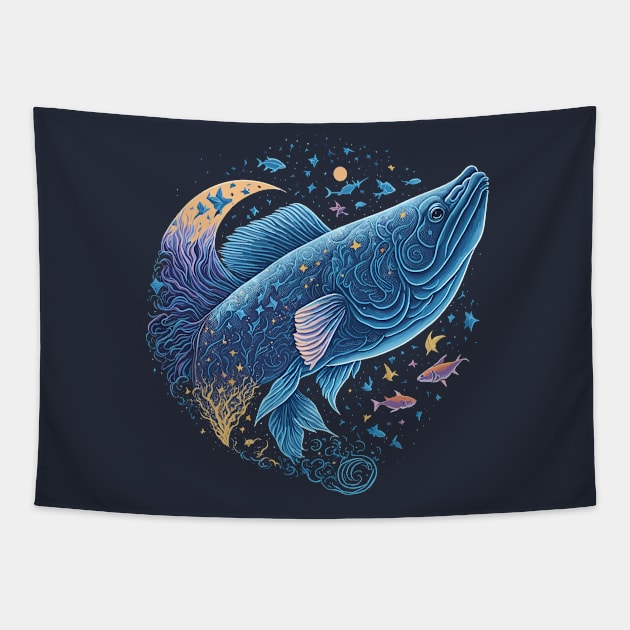 Fish in the Ocean at Night Time Tapestry by ElMass