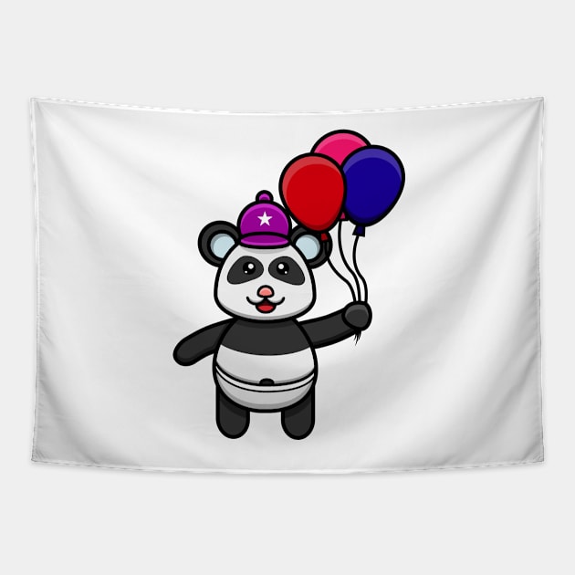 Sticker and Label Of Cute Baby Panda Bring Balloons Tapestry by tedykurniawan12