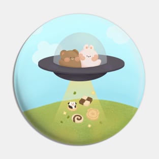 Rabbit and bear UFO Pin