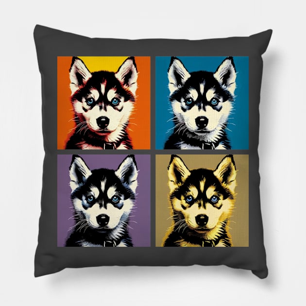 Pop Retro Siberian Husky Art - Cute Puppy Pillow by PawPopArt