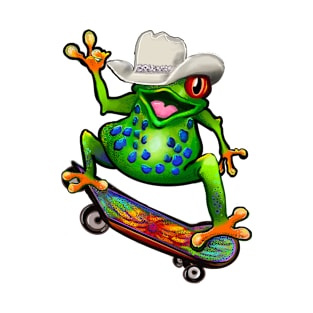 Frog Peace sign tie dye Kawaii Froggy Skateboarding Cute Frog Texas cowboy hat Funny toad toads amphibian tadpole Green Red eyed tree frogs rain forest Lizard dragon zoology gift frog T-Shirt