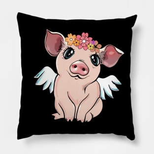 Pig flowers crown wings Pillow