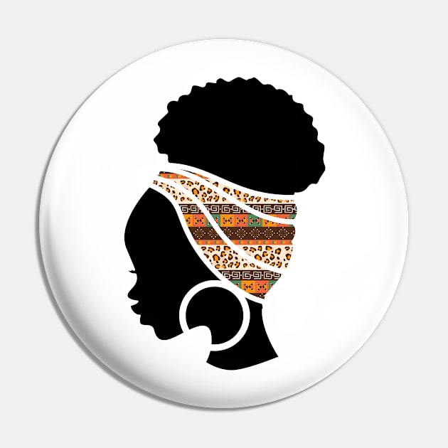 Afro Hair Woman with African Pattern Headwrap Pin by dukito