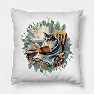 Cottagecore Cat Reading A Book Pillow