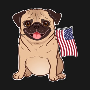 American Flag Pug Dog Love T-Shirt