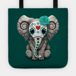 Teal Blue Day of the Dead Sugar Skull Baby Elephant Tote