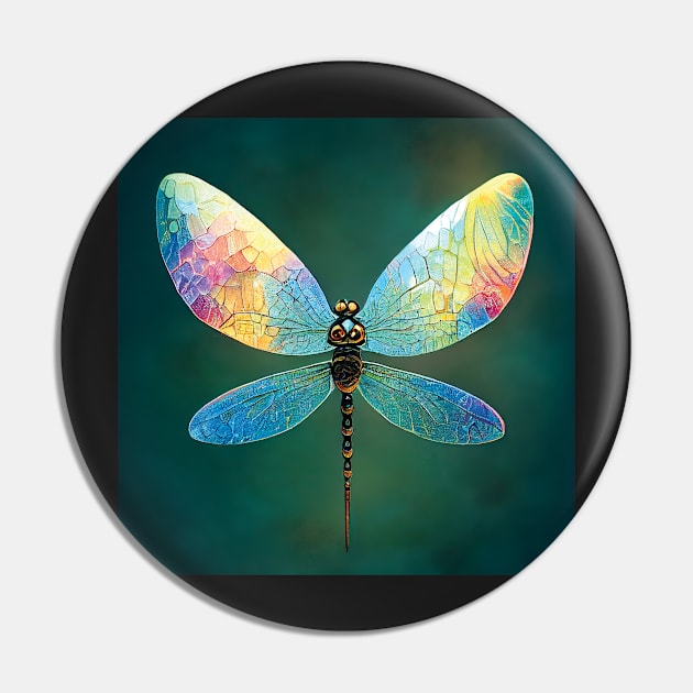 Shimmering Vibrant Mystical Dragonfly Art Pin by Geminiartstudio