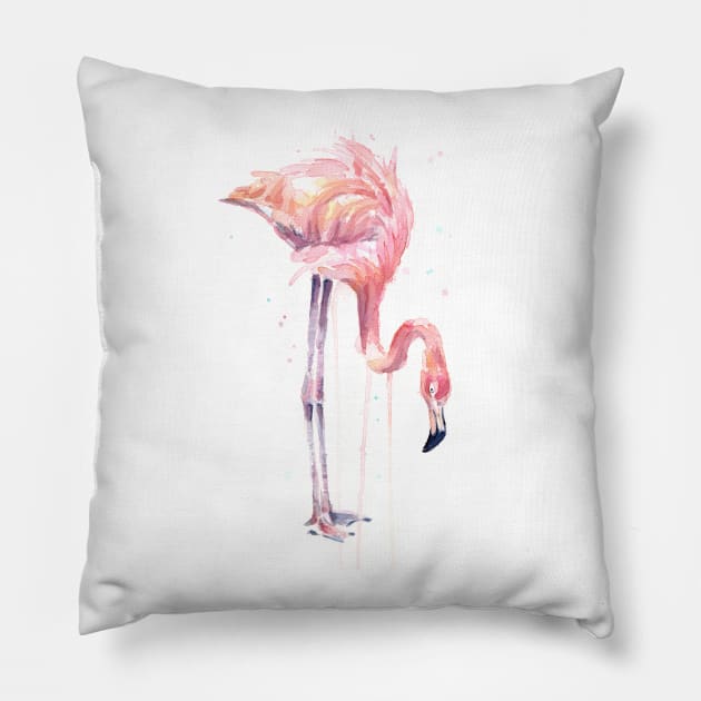 Flamingo Painting Watercolor Pillow by Olechka