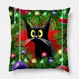 The Cat and the Christmas Tree Pillow