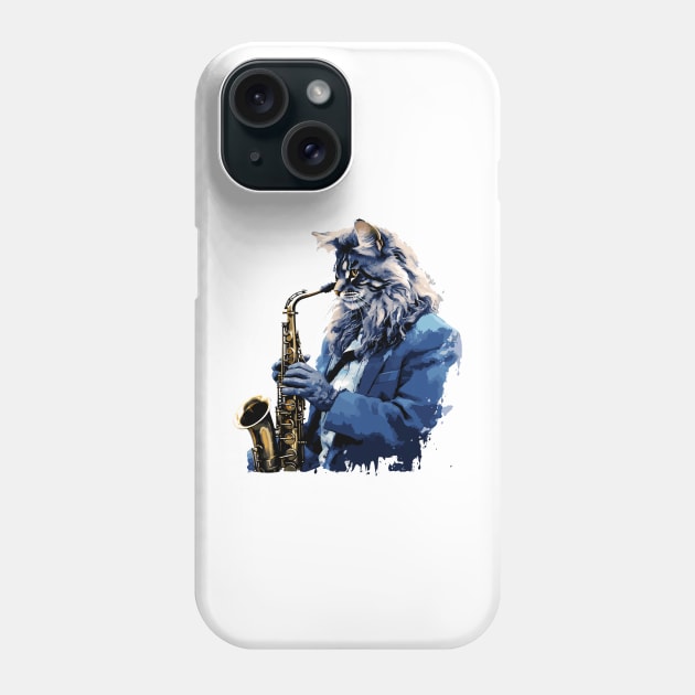 Maine Coon Cat Playing Saxophone Phone Case by Graceful Designs