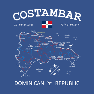 Costambar Dominican Republic Flag Travel Map Coordinates GPS T-Shirt