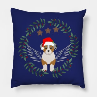 Australian Shepherd Puppy with Wings and Christmas Santa Hat Pillow