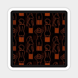 Orange woman-shaped comb on black background Magnet