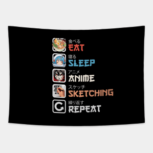 Eat Sleep Anime Sketching Repeat Tapestry