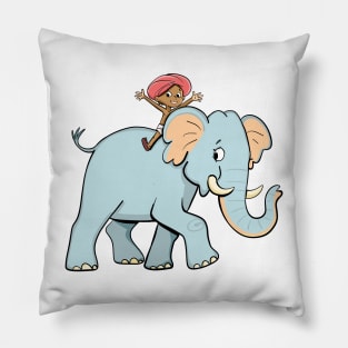 little Indian boy riding on an elephant Pillow