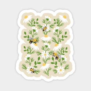 Bees and Daisies flowers Illustration Magnet