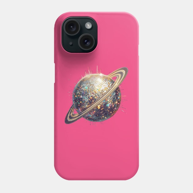 Retro Saturn Disco Ball Tee - Saturn Disco Ball T-Shirt: Cosmic Glam Phone Case by Sorry Frog