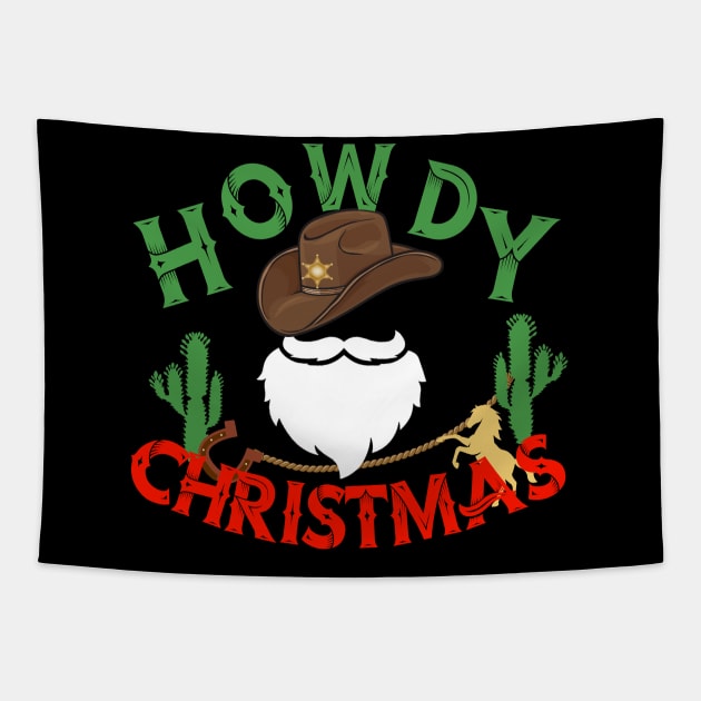 Howdy Christmas-Retro Western Santa Christmas 2023 Tapestry by ARTSYVIBES111