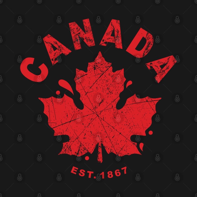 Canada Day Est. 1867 with Canadian Flag Maple Leaf Icon - red on white by QualiTshirt