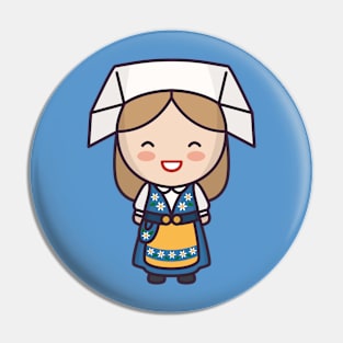 Cute Traditional Swedish Woman Cartoon Pin