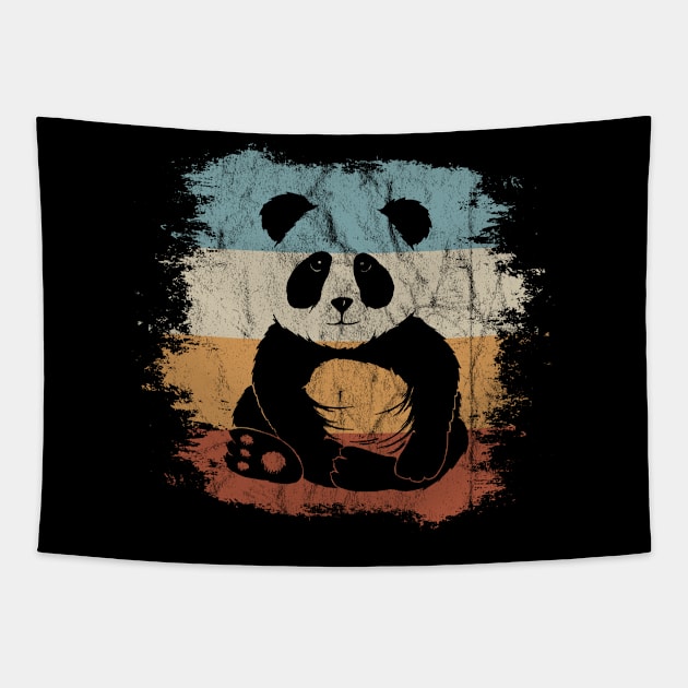 Funky Cute 80s Retro Panda Bear Silhouette Tapestry by SkizzenMonster