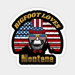 Bigfoot loves America and Montana Magnet