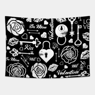 Kitsch Valentine | black and white | love pattern Tapestry