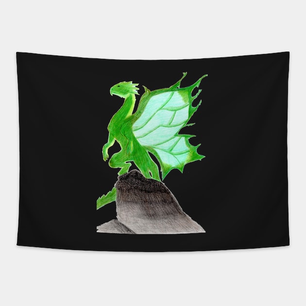 Standing Proud over my Entire Kingdom- Dragon Light Green Tapestry by EarthSoul