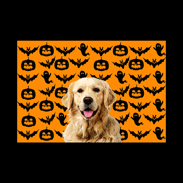 golden retriever dog halloween face art by T-shirt verkaufen