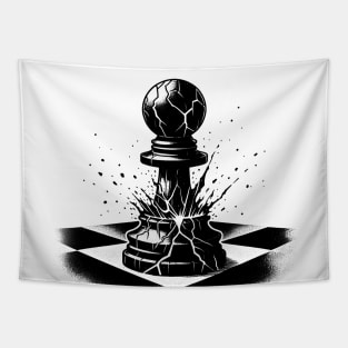 Pawn in burnout, exploding on chessboard Tapestry