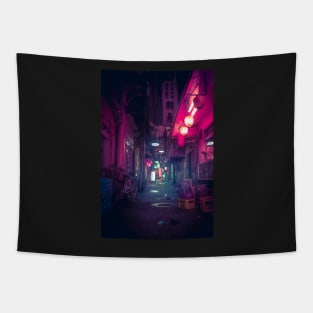 Synthwave Tokyo Neon Underworld Red Lantern in narrow dark alley Tapestry