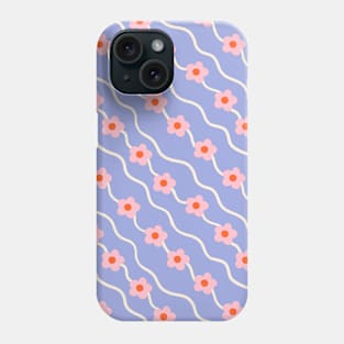 Wavy ditsy floral pattern in pastel blue and pink Phone Case