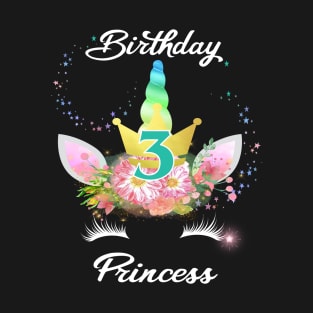 Unicorn Birthday Shirt 3 Three Girls Princess Party Themed T-Shirt