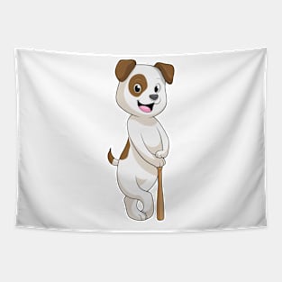 Dog at Baseball with Baseball bat Tapestry