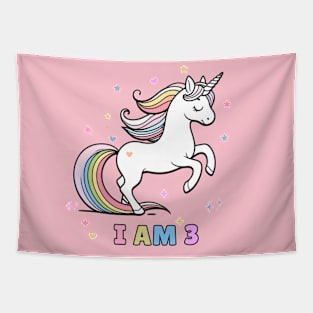 Magical Unicorn Birthday T-Shirt – I Am 3 – Perfect for Toddler Celebrations Tapestry