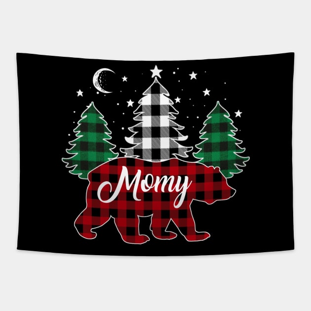 Momy Bear Buffalo Red Plaid Matching Family Christmas Tapestry by Marang