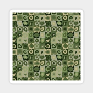 Jungle Rainforest  - Retro Geometric Wobbly Square Grid Pattern Magnet