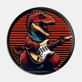 Retro musician tyrannosaurus playing on guitar Pin