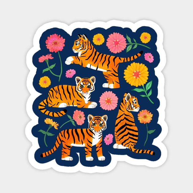 Tiger Cubs and Zinnias Magnet by tangerinetane