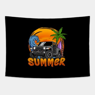 Grey Jeep Wrangler Summer Holiday Tapestry