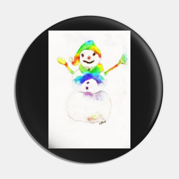 Snowman with Rainbow Scarf and Hat Pin by ClaireBull